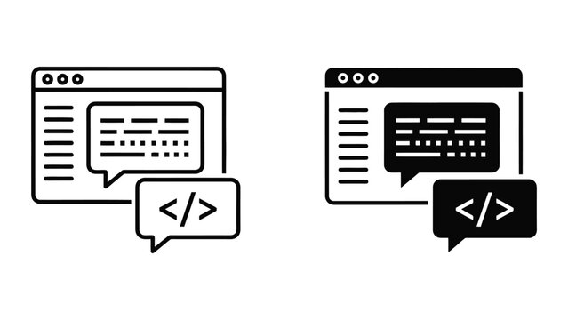 Coding and Software Development Browser Window Icons in Minimalist Line and Solid Vector Style