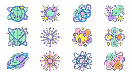 Collection of Abstract Cosmic and Celestial Icons. © Tuju
