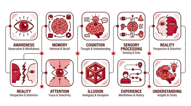 Cognitive Process Infographic: Mind, Brain, Perception, and Reality
