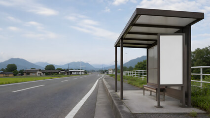 Fototapeta premium Empty Japanese Bus Stop Shelter with Blank Board