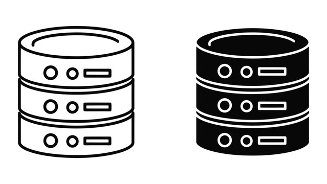 Database Server Icons Representing Data Storage and Cloud Computing Infrastructure in Minimalist Style