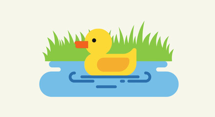 Fototapeta premium Cute yellow duck swimming peacefully in blue water.