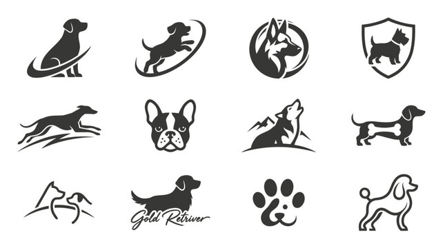 Artistic dog logo symbols and minimalist canine lifestyle graphics.