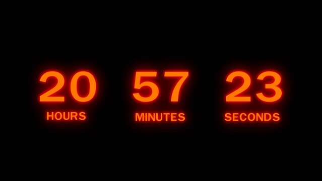 Countdown clock displaying 20 hours 57 minutes 23 seconds on dark background.