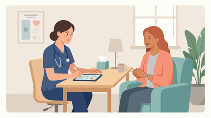 Fototapeta premium Doctor Consults Patient in Cozy Office, Medical Check-up, Wellness
