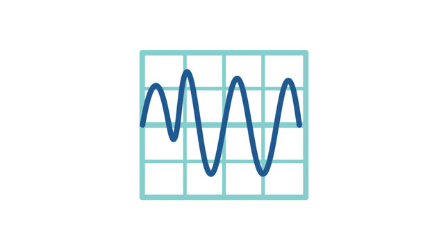 Blue sine wave frequency signal chart icon.