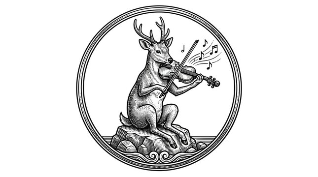 Deer Playing Violin Music Instrument.