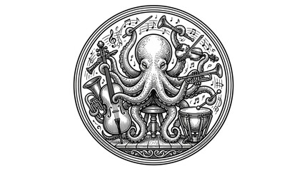 Detailed octopus design on coin surface. © Ratna