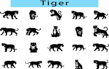 Fototapeta premium Black Tiger vector illustration, Tiger black and white drawing easy, Tiger silhouette image