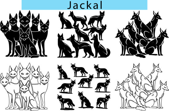 Black Jackal outline vector illustration, Jackal silhouette vector art