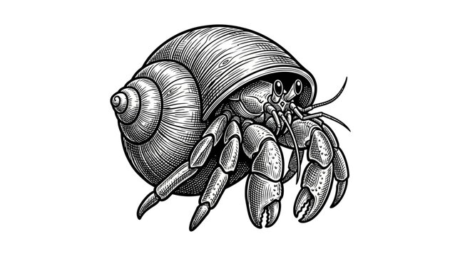 Hermit crab in shell closeup view.