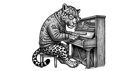 Leopard playing piano with hands. © Ratna