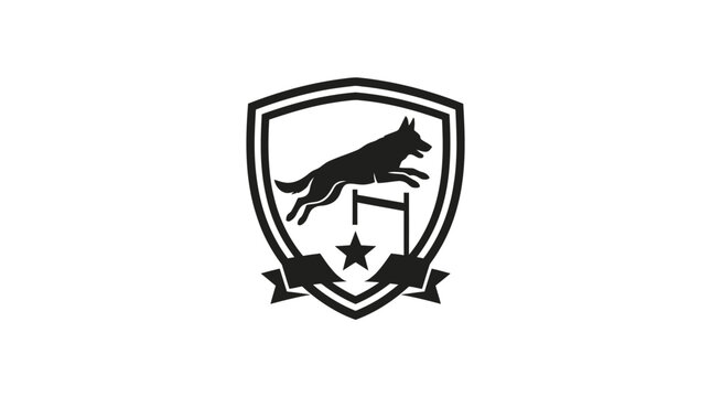 Dog agility crest logo with hurdle and shield.