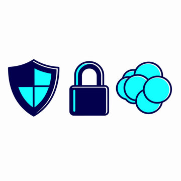Digital security elements showing shield, padlock, and cloud for internet protection.