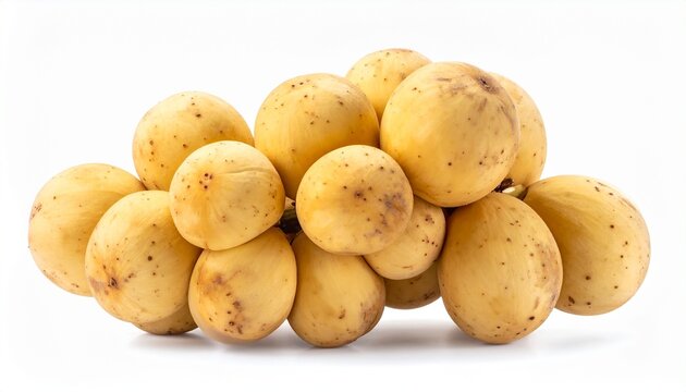 Bunch of Lanzones: A close-up shot of a clustered bunch of ripe Lanzones fruits, their round, golden-brown skin speckled with dark spots, ready for consumption or display.
