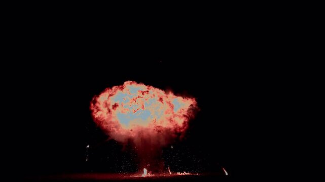 Fiery explosion blast sequence isolated on black background.