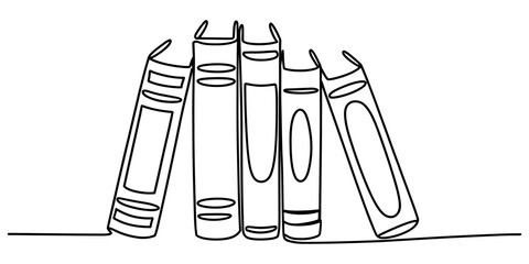 Continuous single line drawing of a stack of books standing upright © Ponchomy