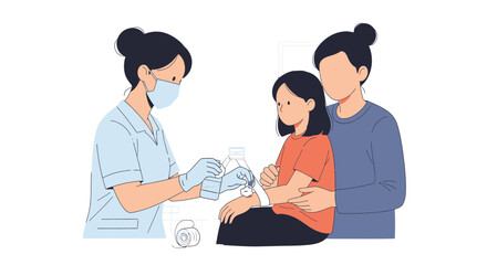 Obraz premium Nurse giving vaccine to child with parent present, healthcare concept