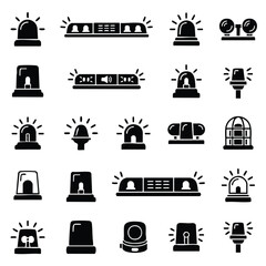 Emergency vehicle siren light icons collection with emergency flashing silhouette security protection ambulance rotation indicator collection isolated automobile equipment transport © Suriya