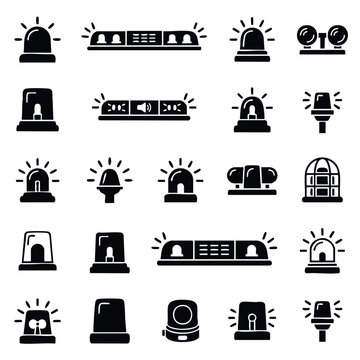 Emergency vehicle siren light icons collection with emergency flashing silhouette security protection ambulance rotation indicator collection isolated automobile equipment transport