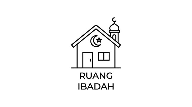 Islamic prayer room icon with crescent moon and star on house shape