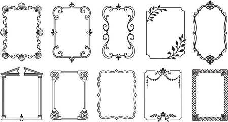 Decorative vintage style rectangular frames set in black ink © reged