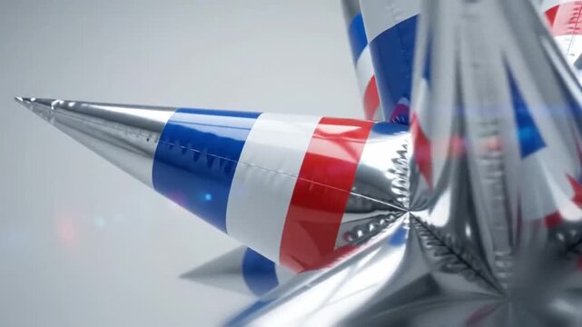 Glossy inflatable chrome star wrapped in French colors with premium CGI product styling