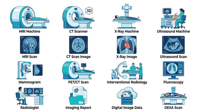 Medical Imaging Technology Collection: MRI, CT, X-Ray, Ultrasound, Mammogram, PET, DEXA