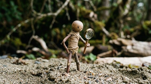 Stick figure with magnifying glass for investigation and examination of concepts symbolizes the process