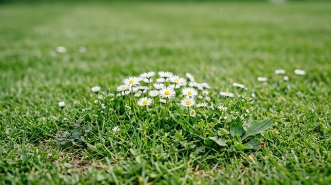 Summer Meadow Teeming with White Daisies: Aerial View of Lush Grass and abundant daisies A beautiful