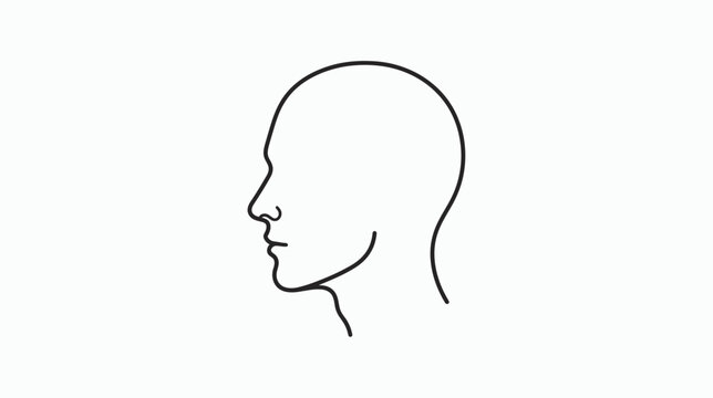 Minimalist human head profile outline, simple line art, isolated on white background