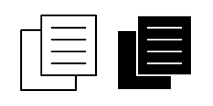Content copy icon in outline and solid style, isolated on white background. Ideal for clipboard, text duplication, and file management features in mobile and web design.