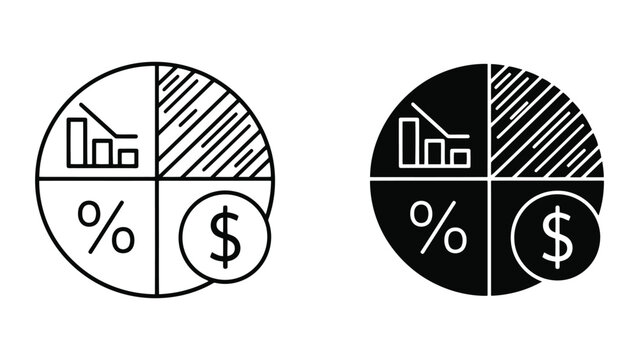 Split Percentage and Dollar Symbol Icons in Minimalist Line Art Style