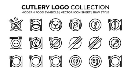 Cutlery Logo Collection: Modern Food Symbols, Vector Icons in B&W © Arif