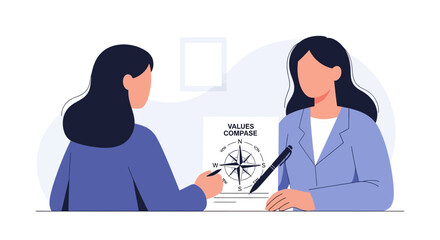 Obraz premium Business Meeting: Values Compass for Decision Making and Guidance