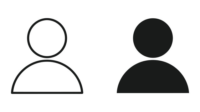 User Profile Icon Set Featuring Outline and Solid Person Symbols for Digital Interface Design
