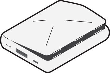 膨らんだモバイルバッテリーのアイソメトリックイラスト（主線あり） © yotsuda