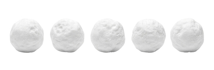 Fototapeta premium Five Snowballs Lined Up On White Background