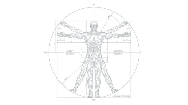 Vitruvian Man - Human Body Proportions, Anatomy, Geometry, Science, Art