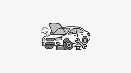 Fototapeta premium Corporate of Car Undergoing Maintenance with Hood Open and Tools Nearby in Monochrome with high quality professional line art symbols for modern creative design and digital branding projects