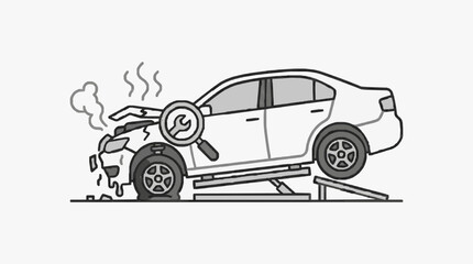 Naklejka premium Corporate of Car Undergoing Repair with Smoke and Wrench Symbol for Maintenance Issues with high quality professional line art symbols for modern creative design and digital branding projects