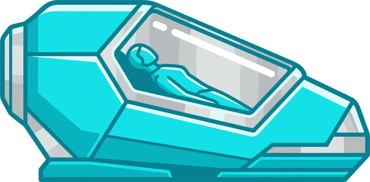 Teal cryopod with person inside