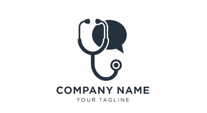 Medical logo with stethoscope and speech bubble.