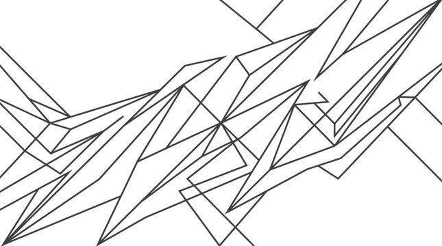 Geometric line art composition of intersecting triangles and shapes on a white background in a minimalist style with a neutral mood.