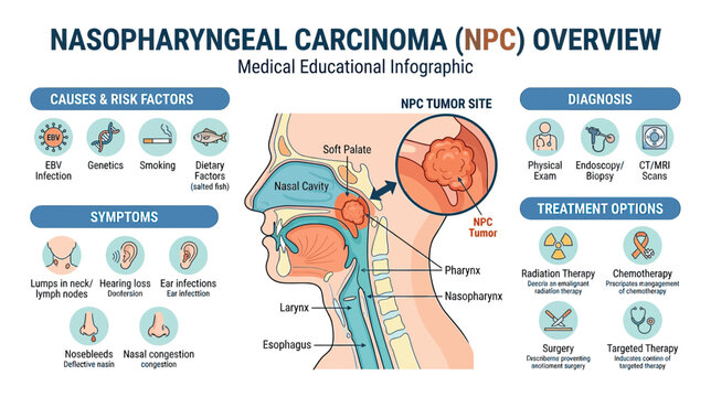 Nasopharyngeal Carcinoma (NPC) Medical Infographic: Causes, Symptoms, Diagnosis, Treatment
