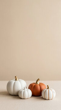 Minimalist Halloween background with orange pumpkins for autumn promotion