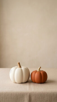 Minimalist Halloween background with orange pumpkins for autumn promotion