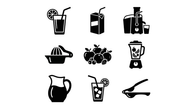 Black and white juice icons set.