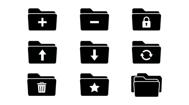 Black folder icons with white symbols.