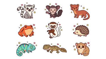 Fototapeta premium Set of nine cute cartoon African wildlife animal characters.